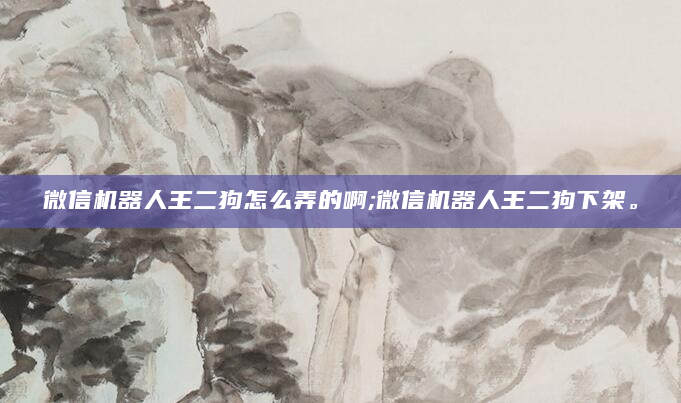 微信机器人王二狗怎么弄的啊;微信机器人王二狗下架。