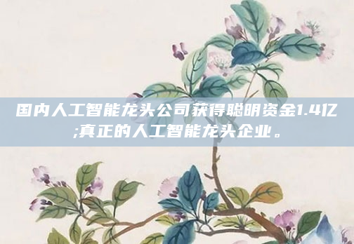 国内人工智能龙头公司获得聪明资金1.4亿;真正的人工智能龙头企业。