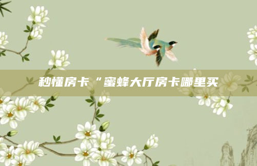 秒懂房卡“蜜蜂大厅房卡哪里买