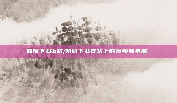 如何下载b站;如何下载B站上的视频到电脑。