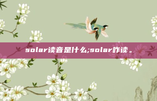 solar读音是什么;solar咋读。
